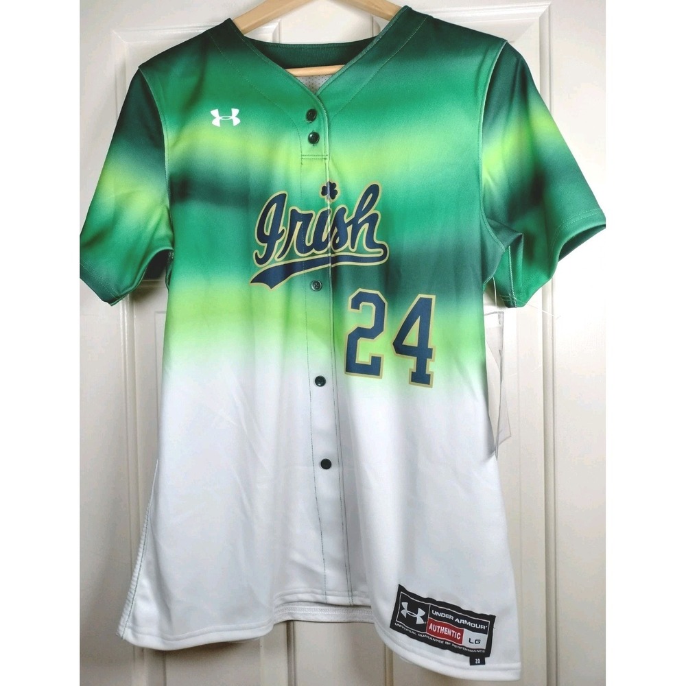 Under Armour Women's Large Notre Dame Irish Softball Jersey #24 Green NWT